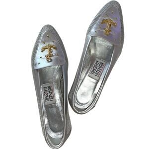 Timothy Hitsman Anchor Accented Silver Mesh Flats size 7